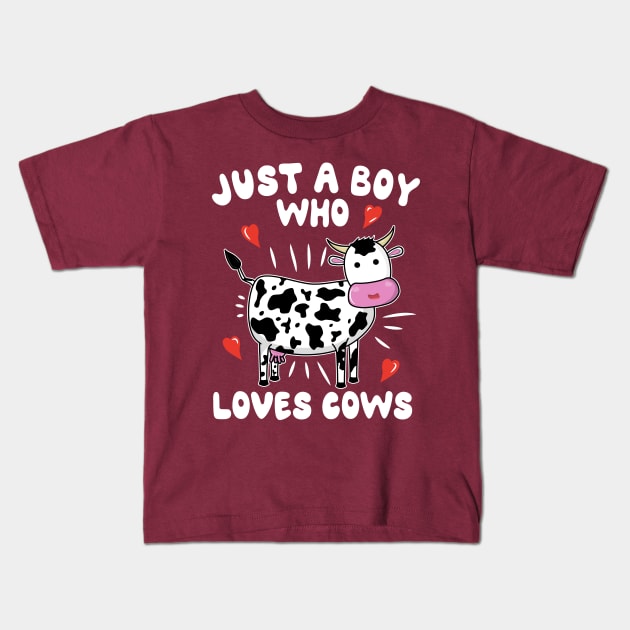 Just A Boy Who Loves Cows Kids T-Shirt by KawaiinDoodle
